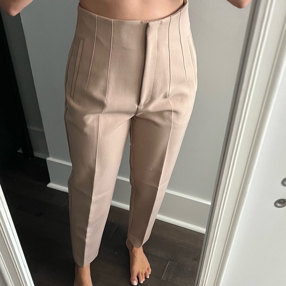 Brown Zara Straight Leg High Waist Trousers